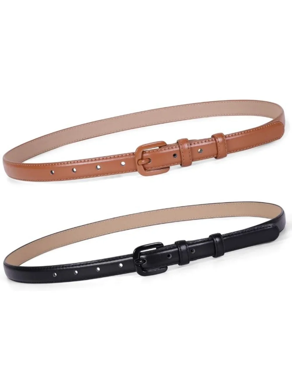 Stylish Women's Skinny Leather Belt - Thin Waist Jeans Belt with Pin Buckle